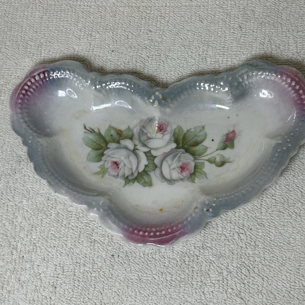 Vintage German Porcelain Relish Tray or Vanity Dish Roses Bloomcore Cottagecore